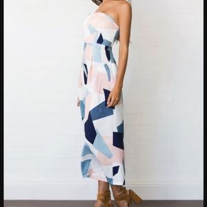 LF Geometric Pattern Print Strapless Jumpsuit